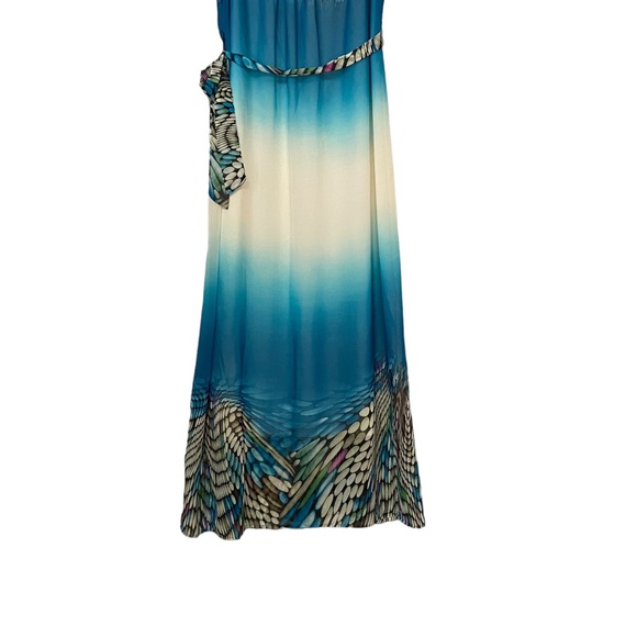 Y2k Robbie Bee Chiffon Ombré Maxi Geo Print Long Dress Blue - Picture 8 of 11